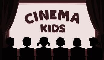 crianças cinema, crianças filme teatro silhueta vetor