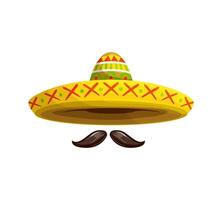 mexicano sombrero emparelhado com bigodes, vetor