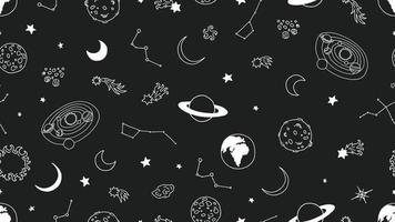 espaço sem costura padrão estrelas lua planetas galáxia sem costura doodle universo fundo galáxia espaço astronomia doodle universo vetor