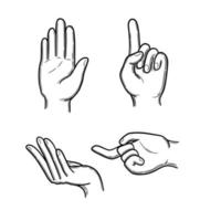 mãos gestos humanos apontando mãos mostrando polegares para baixo como definir gesto expressão de dedos mão polegar esboço de palma ilustração de gestos vetor