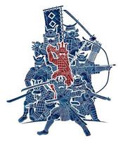 grupo de silhueta de guerreiro samurai ou lutador ronin japonês vetor