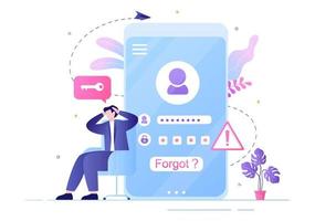 esqueci a senha e o login da conta para a página da web, proteção, segurança, chave, sistema de acesso no smartphone ou ilustração vetorial plana do computador vetor