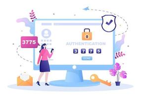 2fa autenticação de duas etapas, senha, aviso seguro, verificação de login ou sms com código, um smartphone para o site, em ilustração vetorial plana vetor