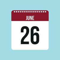 26 Junho calendário vetor ícone. vermelho e Preto Junho encontro para a dias do a mês e a semana em uma luz fundo