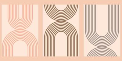 minimalista geométrico zen arcos poster coleção. abstrato boho formas dentro uma retro estético para versátil Projeto usar. vetor conceito Projeto.