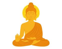 dourado Buda estátua. sentado monge escultura dentro plano vetor estilo