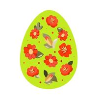 verde Páscoa ovo com uma padronizar do vermelho e laranja flores ilustração dentro plano estilo em branco fundo. vetor isolado clipart para Projeto do cumprimento cartão, bandeira, folheto, oferta, poster, ícones