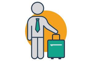 o negócio viagem ícone. apresentando a empregado segurando uma mala. plano linha ícone estilo. elemento ilustração vetor