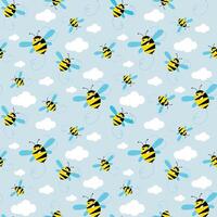 desatado vetor padronizar com fofa abelhas e nuvens. impressão para crianças têxtil, pacote, tecido, papel de parede, invólucro.