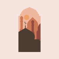 mesquita vetor ilustração,. Ramadã kareem eid Mubarak abstrato vetor Projeto. moderno ilustração com janela, arco, mesquita cúpula, crescente lua. islâmico fundos para cumprimento cartões, cartazes