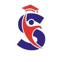 Educação logotipo em carta s com graduação chapéu ícone. graduação símbolo vetor