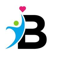 saúde Cuidado logotipo em carta b amor, coração símbolo. caridade logótipo vetor
