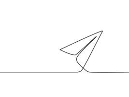 contínuo linha desenhando do uma papel avião vetor