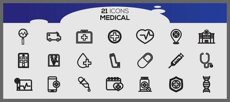 pacote do médico ícones. saúde ícones definir. médico ícones pacote. vetor