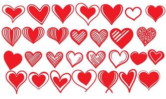 mão desenhado rabisco corações forma vermelho conjunto desatado padronizar coração em branco abstrato fundo vetor ilustração