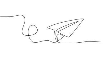 contínuo linha desenhando papel avião. criatividade vetor