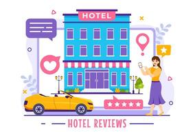 hotel avaliações vetor ilustração com Avaliação serviço, do utilizador satisfação para avaliado cliente, produtos ou experiência dentro plano desenho animado fundo