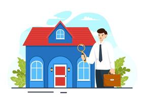casa inspetor vetor ilustração com Verificações a condição do a casa e escreve uma relatório para manutenção renda procurar dentro plano fundo