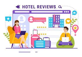 hotel avaliações vetor ilustração com Avaliação serviço, do utilizador satisfação para avaliado cliente, produtos ou experiência dentro plano desenho animado fundo