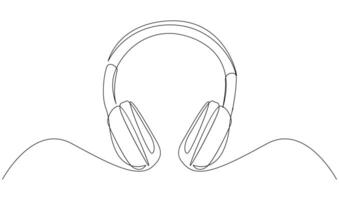 1 linha fones de ouvido. contínuo desenhando do música gadget e observação. vetor