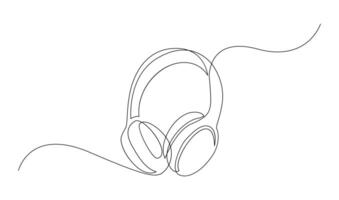 1 linha fones de ouvido. contínuo desenhando do música gadget e observação. vetor