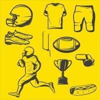 uma coleção do vários Esportes equipamento e uniformes. vetor