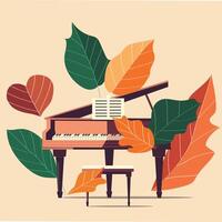 plano vetor ilustração do uma grande piano com gigante folhas