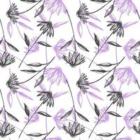 echinacea flores esboço dentro desatado padronizar mão desenhado recorrente fundo vetor ilustração com floreta folhas. Projeto ervas gravado botânico plantar pano de fundo para chá, orgânico Cosmético, remédio