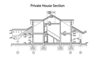 privado casa seção, detalhado arquitetônico técnico desenho, vetor projeto