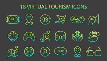 compreensivo conjunto do virtual turismo ícones, capturando a essência do vr vetor