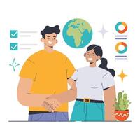 social responsabilidade conceito. duo colaborando em global iniciativas, vetor