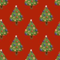 mão desenhado vetor desenho animado Natal árvore dentro uma Panela, desatado vermelho Natal padronizar
