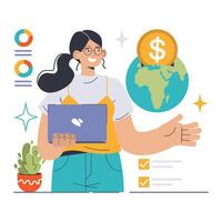 sustentável investindo conceito. ansioso financeiro especialista com computador portátil advogados vetor