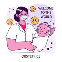 obstetra. parto, obstetrícia especialista segurando uma recém-nascido. fêmea vetor