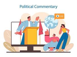 cívico noivado conectados conceito. digital representação do político comentário com cidadãos discutindo global problemas vetor