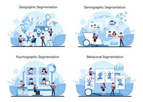 vetor ilustrações presente geográfico, demográfico, psicográfico, e comportamental mercado divisões