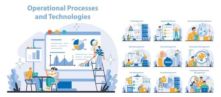 operacional processos e tecnologias conceito. plano vetor ilustração.