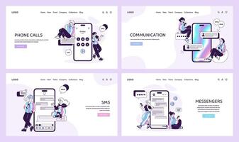 explorando telefônico conversas, mensagens de texto, e instante Mensagens interfaces vetor