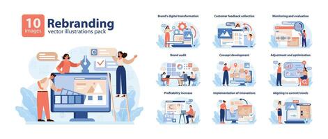 Reformulação vetor ilustrações pacote. uma compreensivo visual kit de ferramentas para marca transformação.