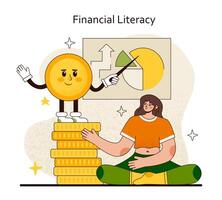 financeiro alfabetização conceito. ganancioso dinheiro gestão com poupança e investimento Educação. vetor