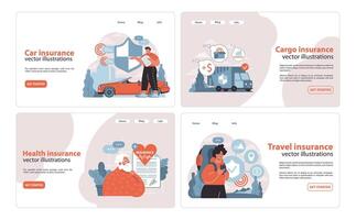 seguro seleção definir. moderno interface exibindo carro, carga, e viagem seguro. vetor