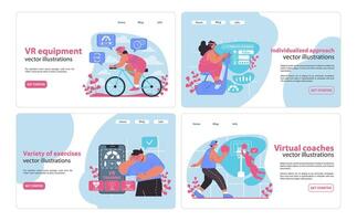revolucionar seu digital exercite-se com nosso vr equipamento e virtual treinador ilustrações, definir. vetor