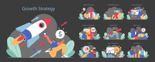 crescimento estratégia definir. empreendedores dirigir sucesso através da foguetes, mercado mergulhos, e estratégico ferramentas. vetor