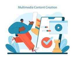 multimídia conteúdo criação conceito. construindo diverso digital ativos vetor