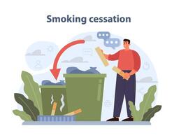 fumar cessação ilustração. a Individual descartes cigarros, tirando. vetor