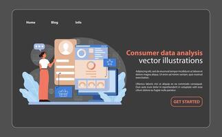 consumidor dados análise. uma profissional analisando consumidor perfis e Métricas sobre. vetor