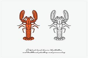 mão desenhado lagosta vetor ilustração
