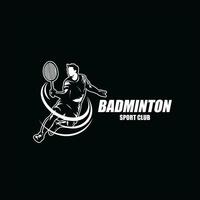 abstrato silhueta do uma badminton jogador em Preto fundo. a badminton jogador homem exitos a peteca. vetor ilustração