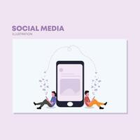 aterrissagem página modelo social meios de comunicação modelo simples conceito pessoas com Smartphone vetor