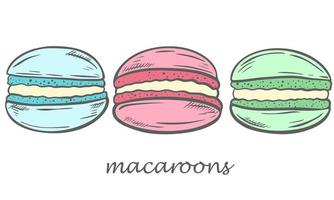 conjunto de macaroons azul vermelho verde cores delicadas desenhada ilustração vetorial vetor